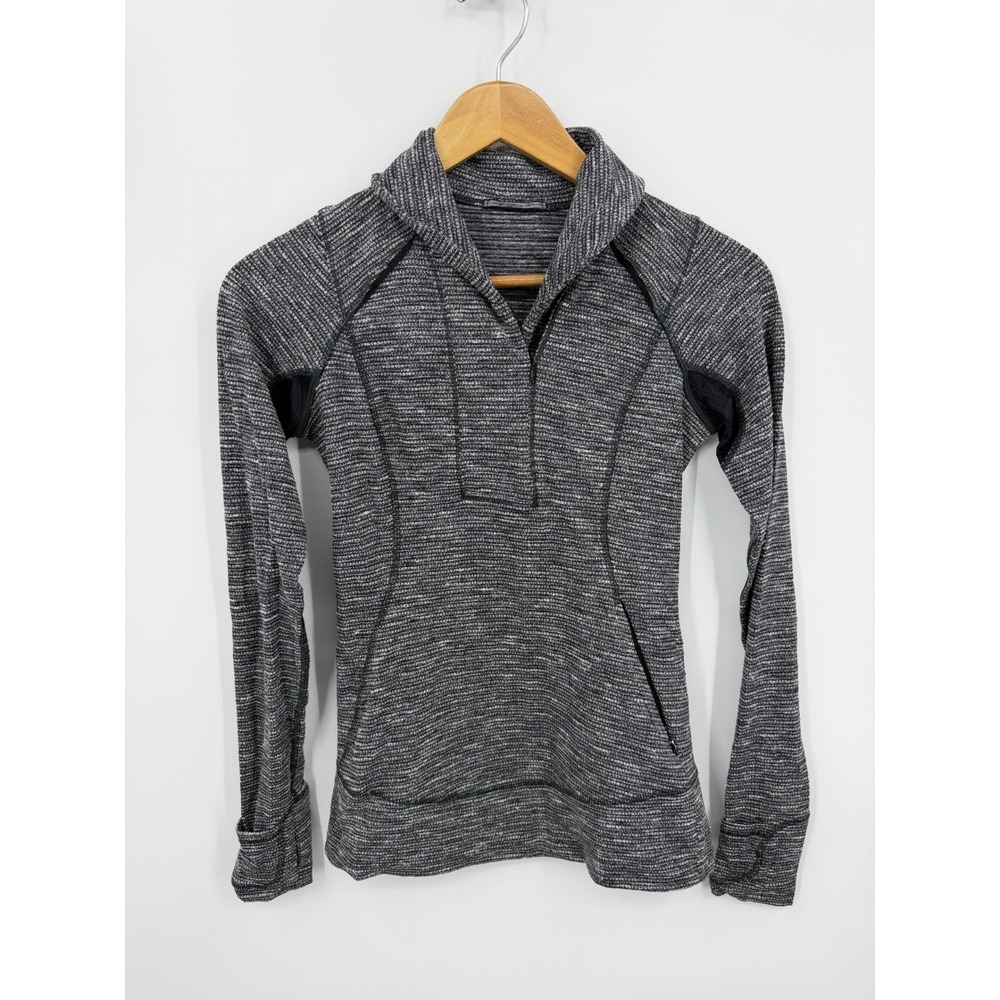Lululemon Run: Stay Warm 1/2 Zip Pullover Womens 4 Black White Space Dye Knit